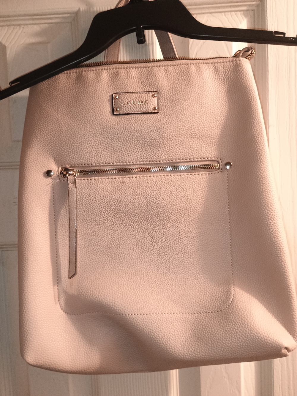 Loume Backpack Women's Blush Pink Faux Leather Tote Bag with Front Zip Pocket
